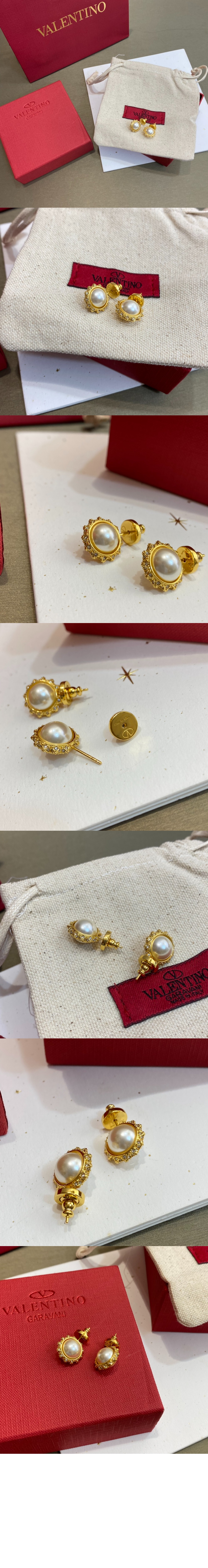 발렌티노 크리스털 펄 메탈 이어링