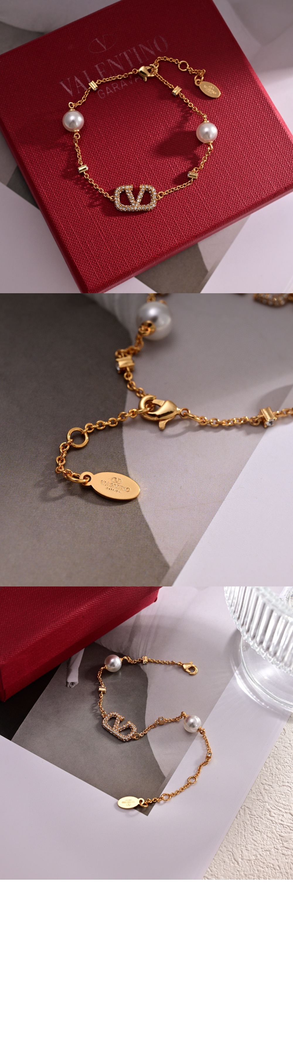 발렌티노 진주 장식 브레이슬릿