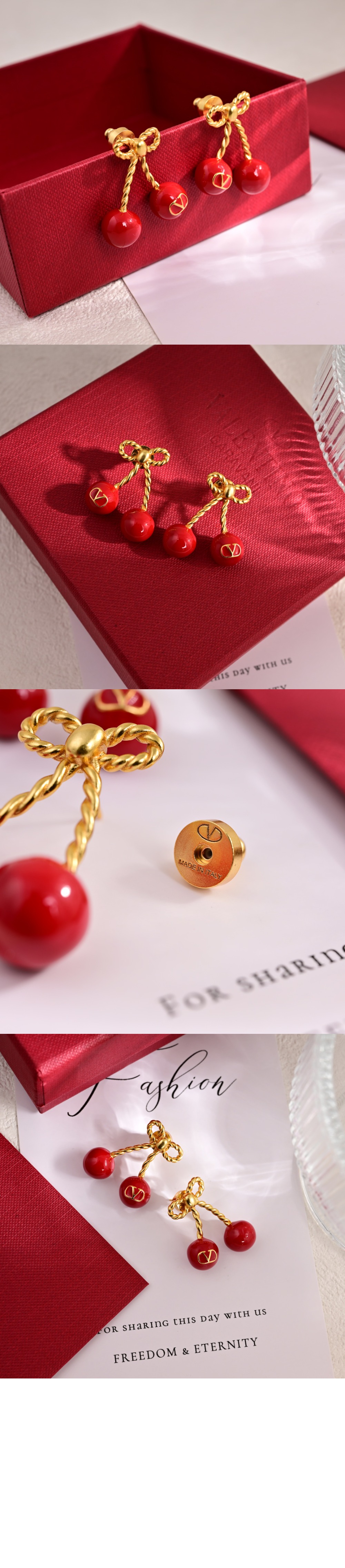 발렌티노 체리픽 메탈 & 에나멜 이어링 6W0J0Z