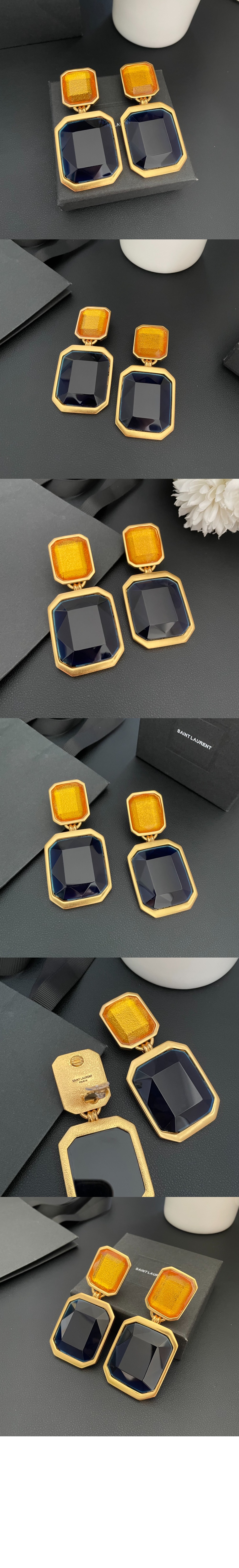 생로랑 앤티크 오버 글라스 크리스털 스퀘어 이어링 695093