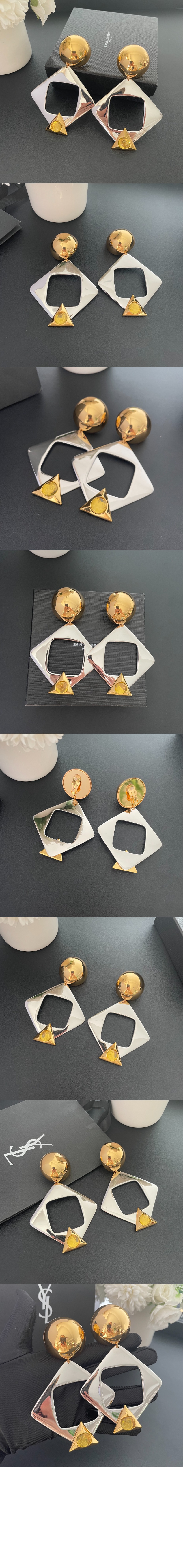 생로랑 레진과 메탈 소재의 기하학적인 이어링 792033