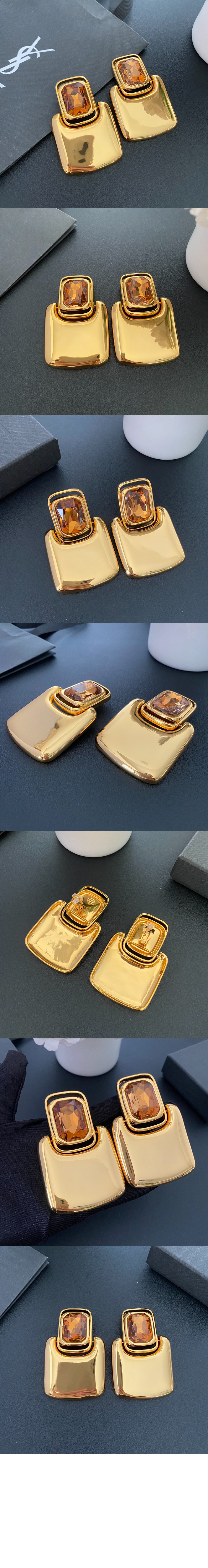 생로랑 메탈 소재의 카보숑 스퀘어 이어링 800770