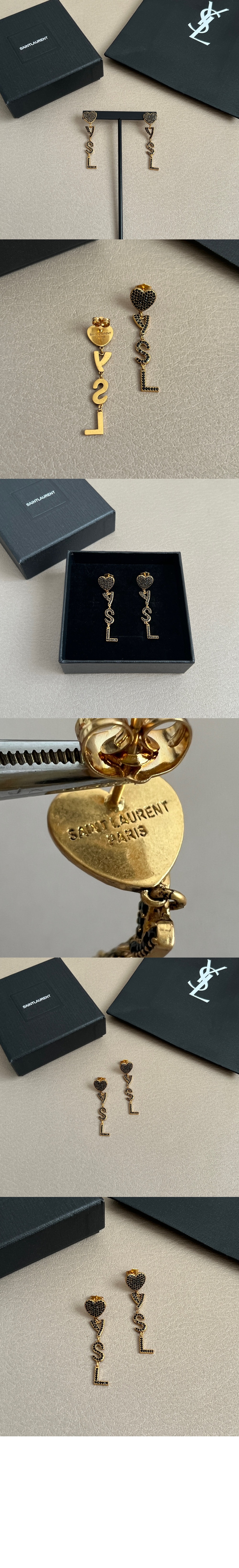 생로랑 메탈 및 크리스탈 소재의 Opyum 하트 이어링 584228