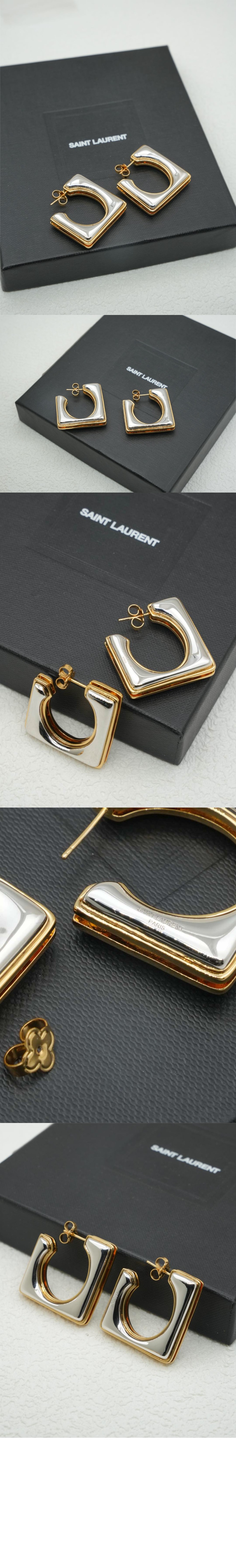 생로랑 메탈 소재의 스플릿 스퀘어 후프 이어링 788138