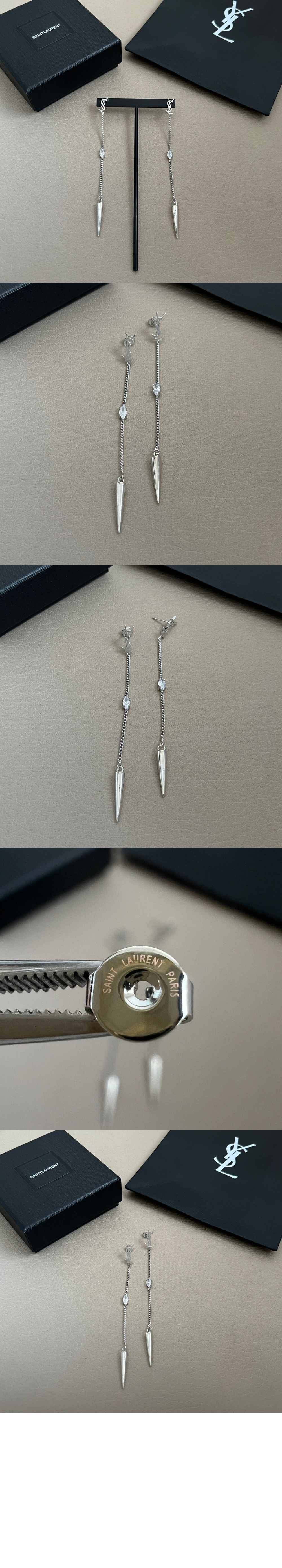 생로랑 라인스톤 스파이크 귀걸이 710726