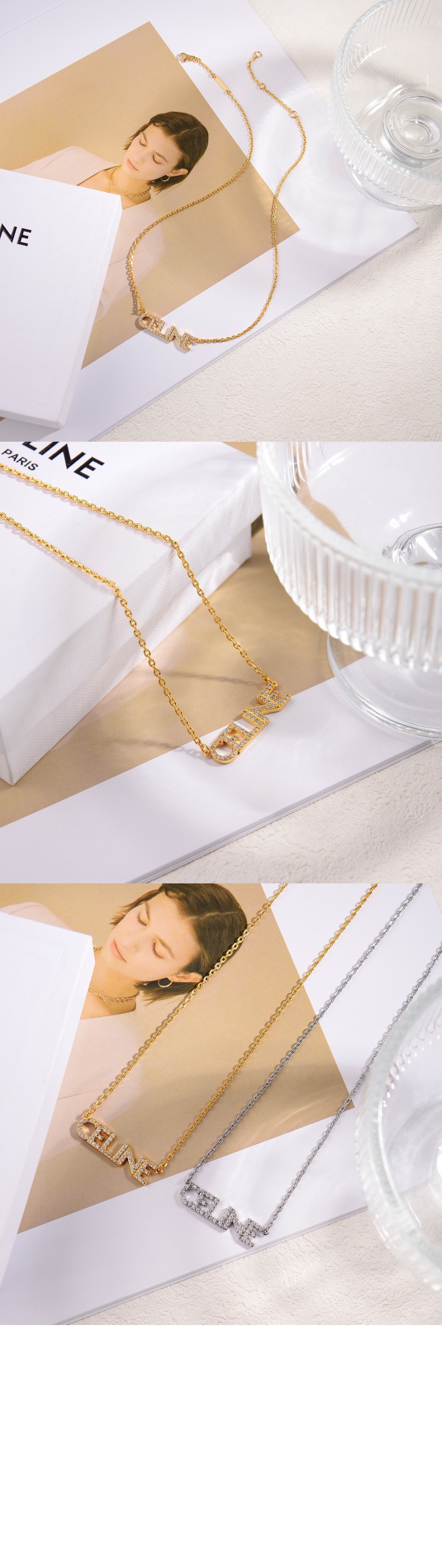 셀린느 모노크롬 스트라스 목걸이 460YR6