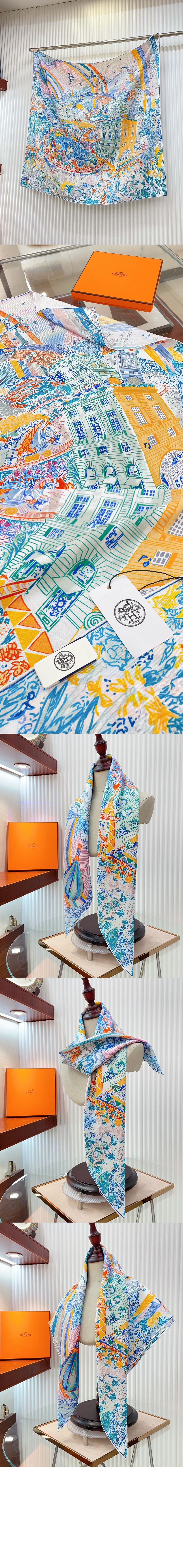 에르메스 Les Folies du Faubourg 스카프 90