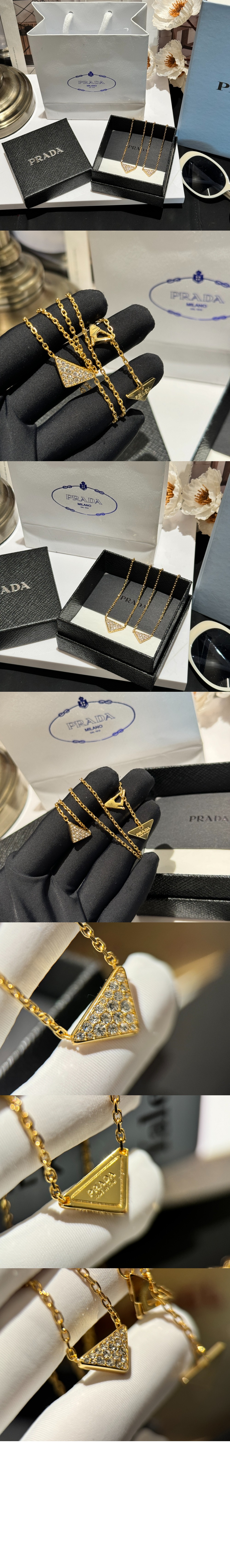 프라다 골드 미니 트라이앵글 목걸이 1JCA38