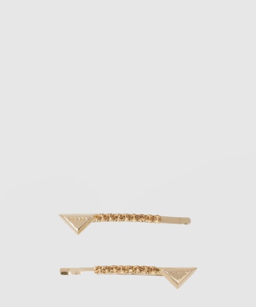 프라다 장식이 있는 브라스 헤어 클립 1IF098
