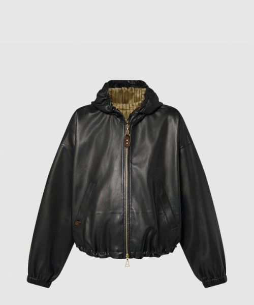 루이비통 레더 후디드 재킷