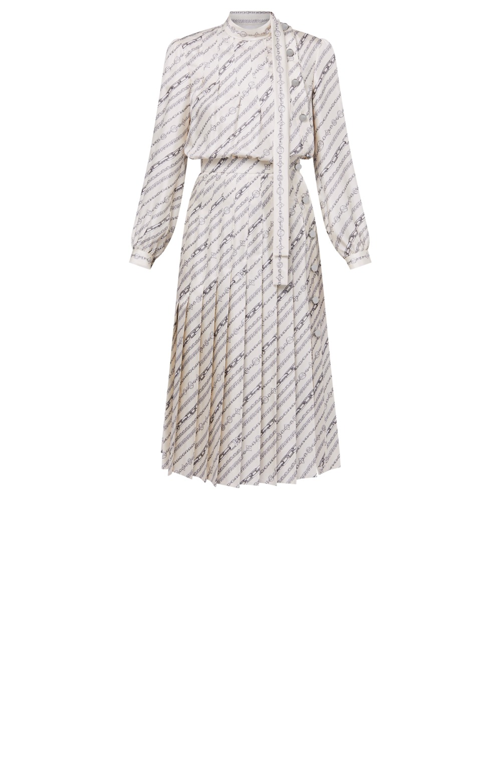 루이비통 롱 슬리브드 체인 프린트 드레스