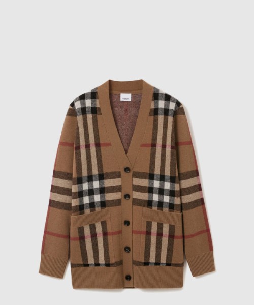 버버리 체크 울 캐시미어 가디건