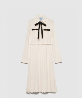 프라다 롱 플리츠 새틴 사블 드레스