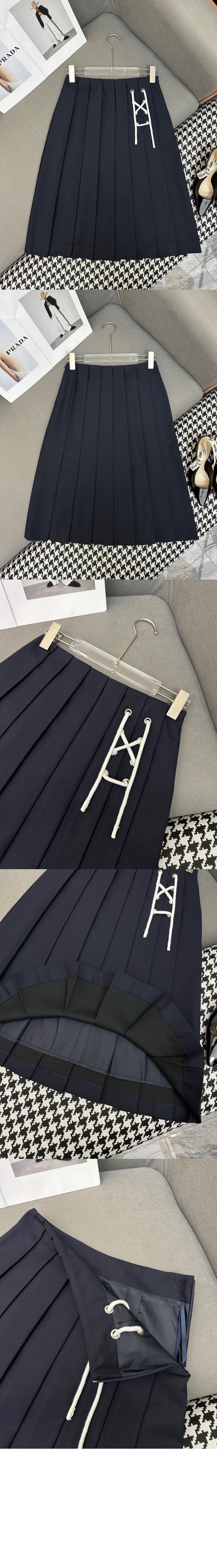 프라다 플리츠 개버딘 미디스커트