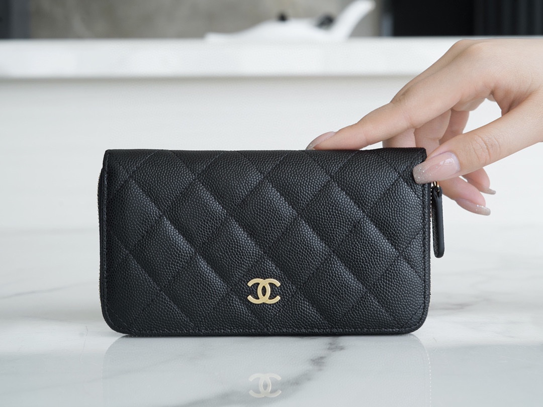 샤넬 클래식 롱 플랩 지갑 캐비어 금장 A31509