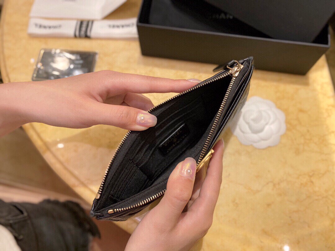 샤넬 슬림 장지갑 파우치 캐비어 금장 A81254