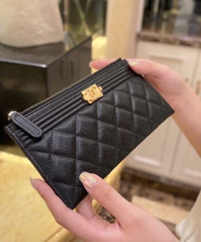 샤넬 슬림 장지갑 파우치 캐비어 금장 A81254